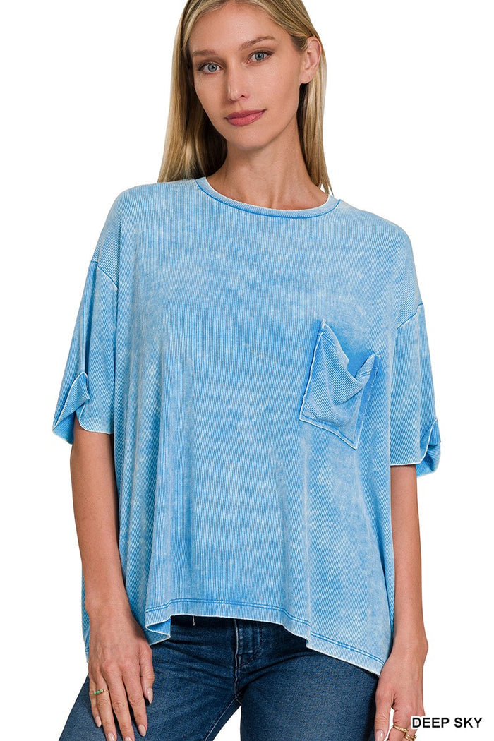 SKY BLUE RIBBED TOP