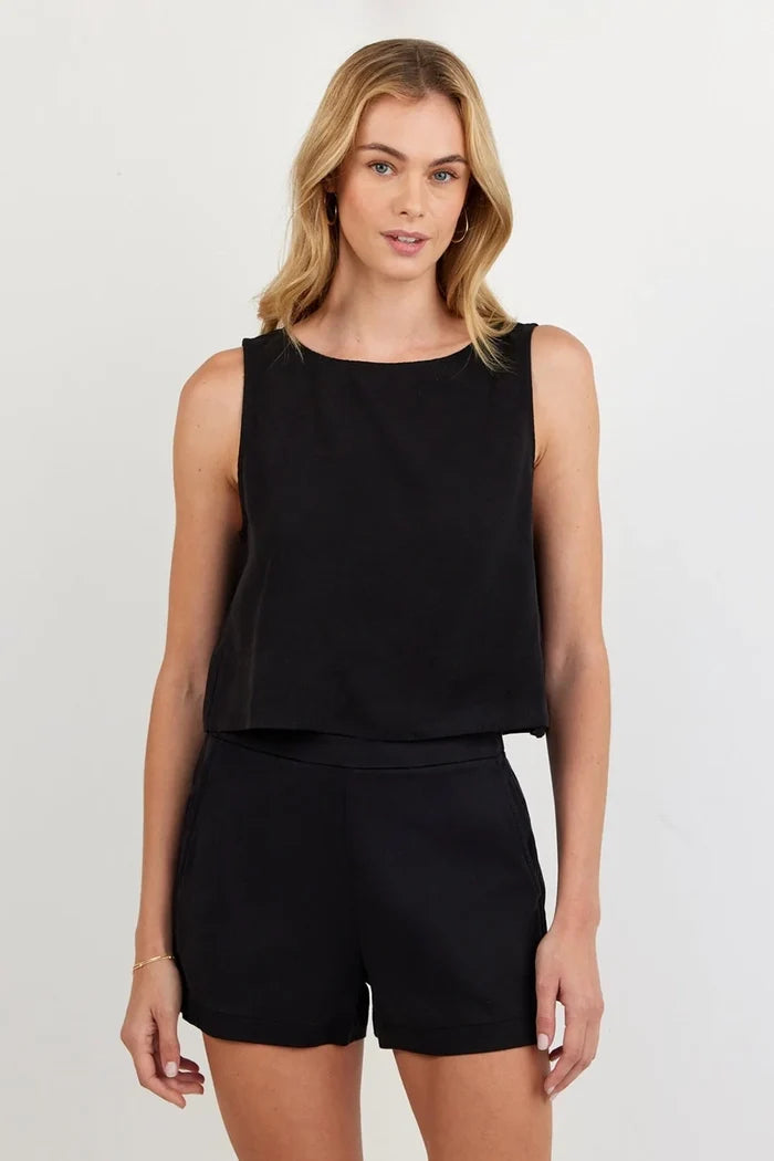 Sleeveless Boat Neck Split Back Tops Bella Dahl