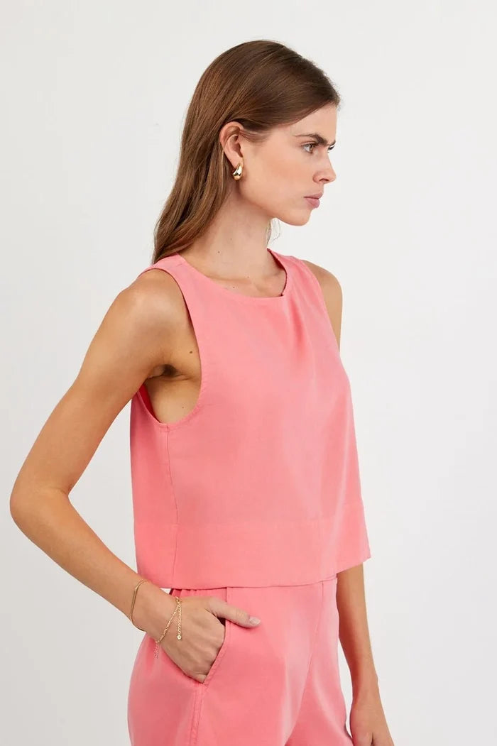 Sleeveless Boat Neck Split Back Tops Bella Dahl