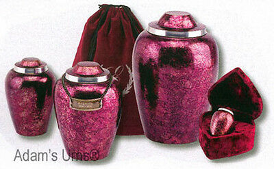 Small 87 Cubic Ins Burgundy Alloy Funeral Cremation Urn for Ashes w/Velvet Pouch