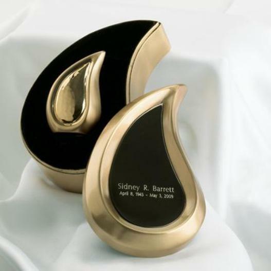 Small/Keepsake 3 Cubic Inches Tear Drop Brass Cremation Urn with Engraved Case
