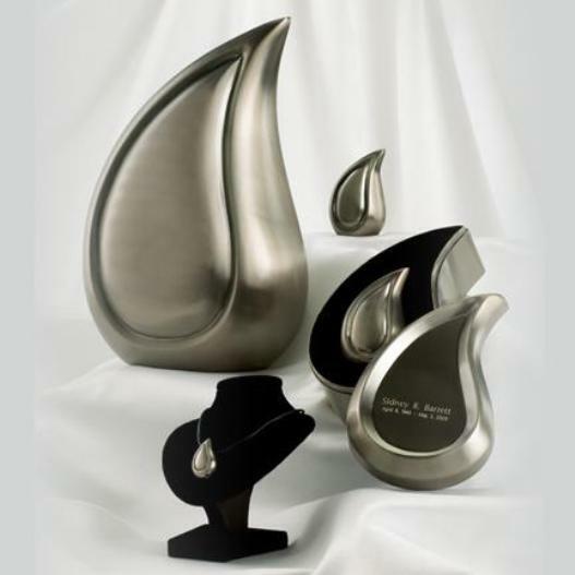 Small/Keepsake 3 Cubic Inches Tear Drop Pewter Cremation Urn with Engraved Case