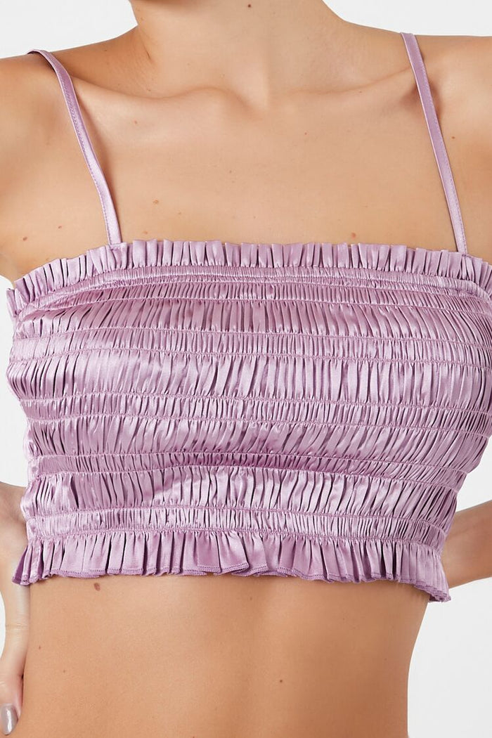 Smocked Satin Cropped Cami