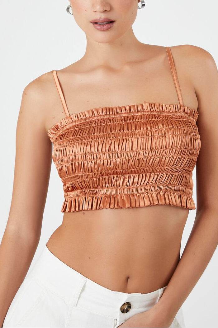 Smocked Satin Cropped Cami