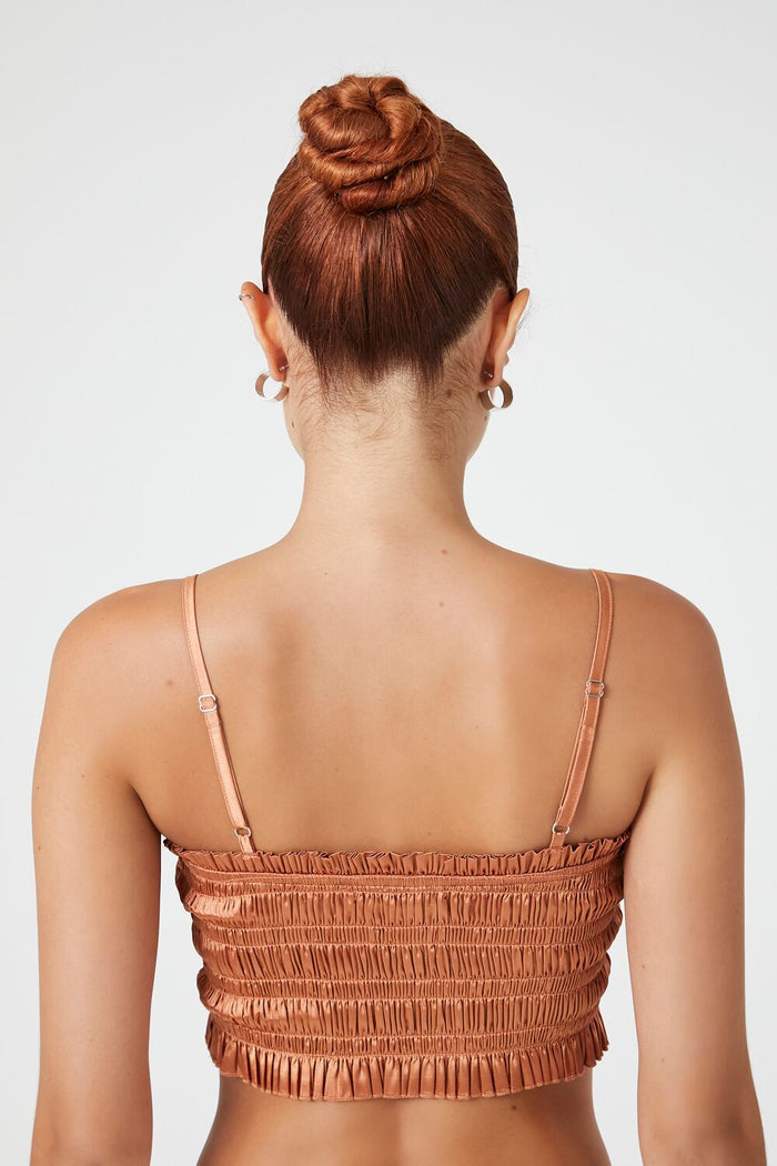 Smocked Satin Cropped Cami
