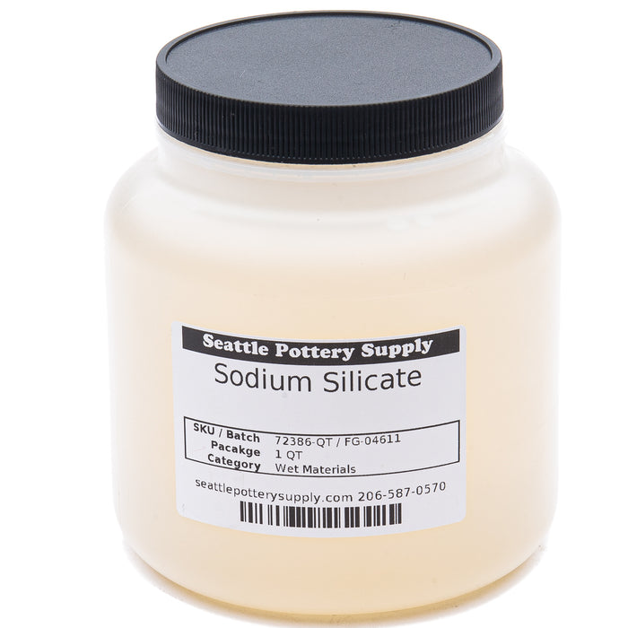 1 quart jar of sodium silicate deflocculant, pale yellow liquid with Seattle Pottery Supply label