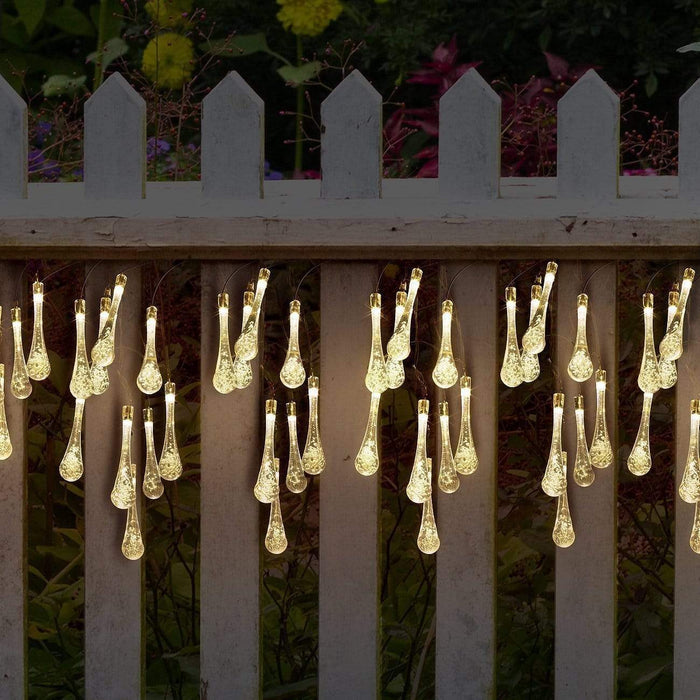 Gadget Gerbil Warm White Solar Powered Raindrop String Lights