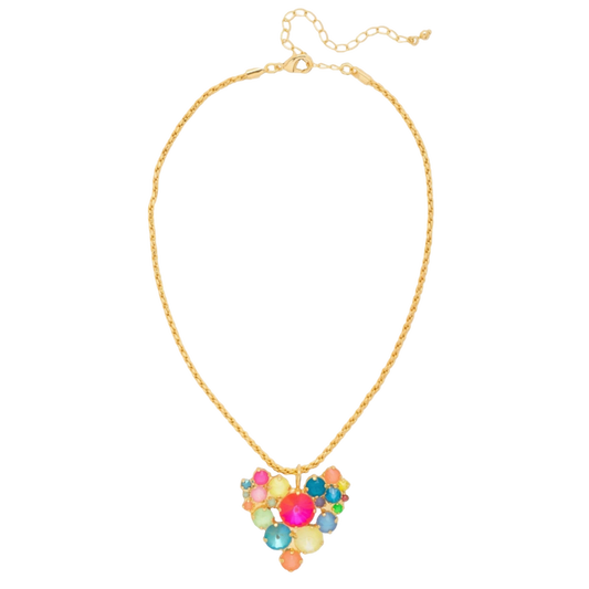 Sorrelli Jolie Heart Pendant Necklace with a multicolored crystal cluster on a sleek snake chain
