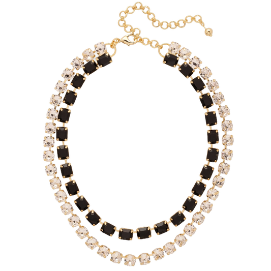 Sorrelli Marci Tennis Necklace in black with emerald-cut and round-cut crystal rows