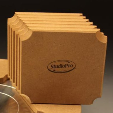 Stack of StudioPro Space Saver square MDF insert bats with notched corners