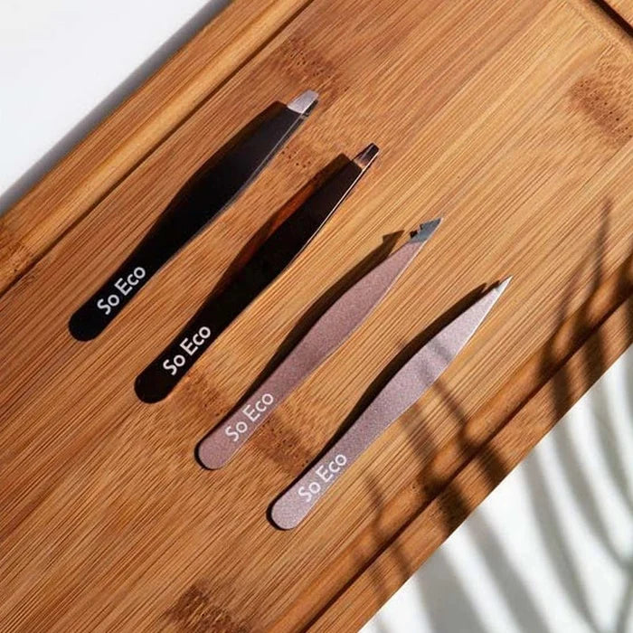 Stainless Steel Eyebrow & Lash Tweezer Set - Rose Gold - 4pcs