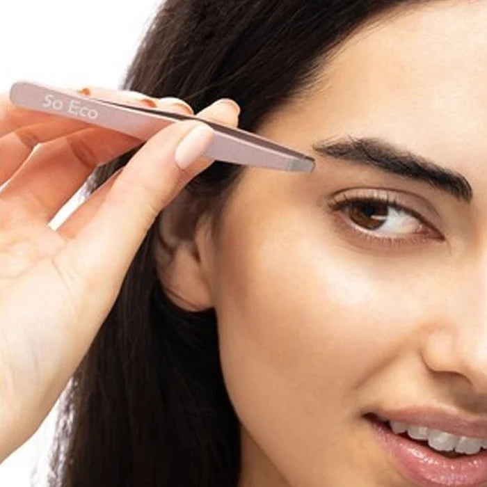 Stainless Steel Eyebrow & Lash Tweezer Set - Rose Gold - 4pcs