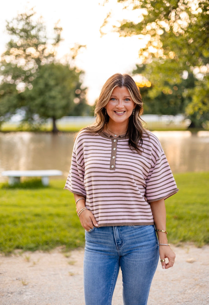 STRIPED HENLEY SWEATER