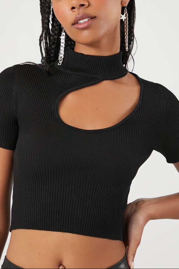 Sweater-Knit Cutout Crop Top