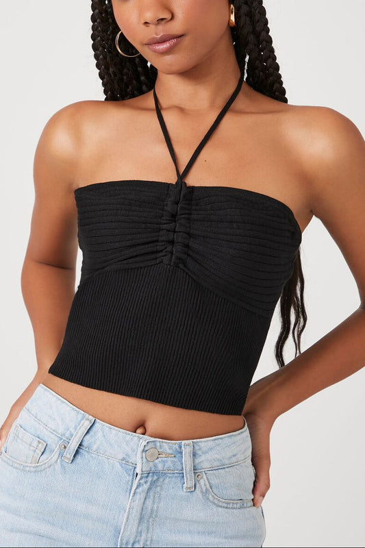 Sweater-Knit Halter Crop Top