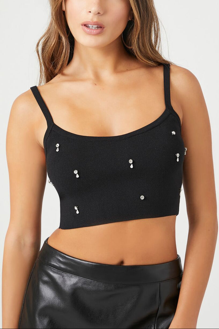 Sweater-Knit Rhinestone Cropped Cami