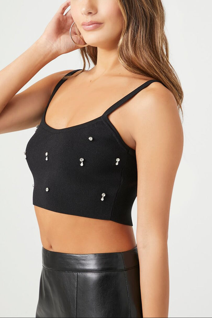 Sweater-Knit Rhinestone Cropped Cami