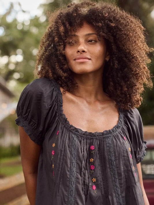 Sweet Nothings Embroidered Top - Charcoal-view 1