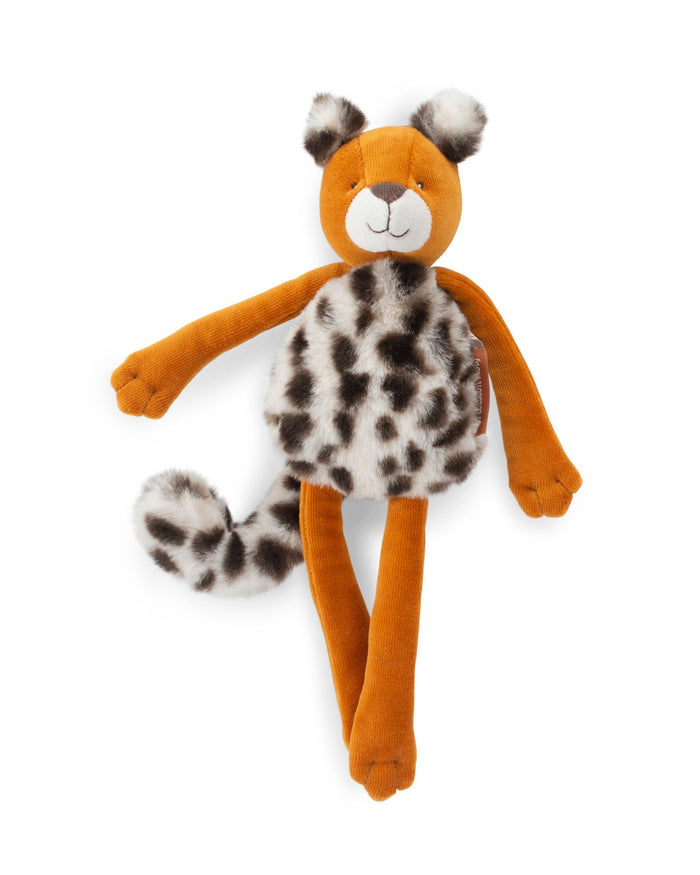 Plush toy with a cheetah design on a white background