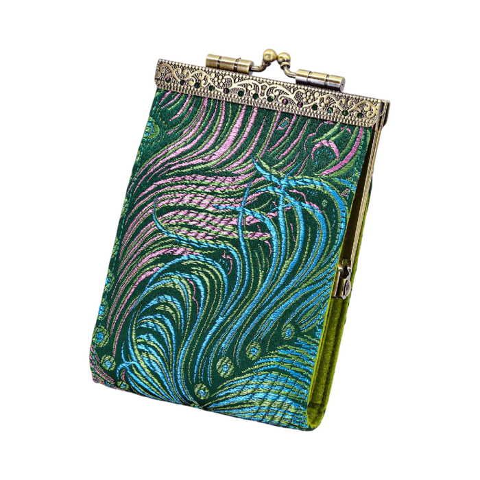 Teal & Pink Peacock Brocade RFID Card Holder