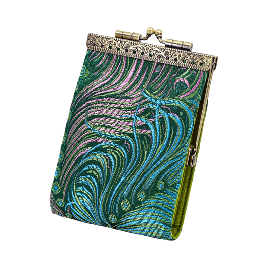 Teal & Pink Peacock Brocade RFID Card Holder