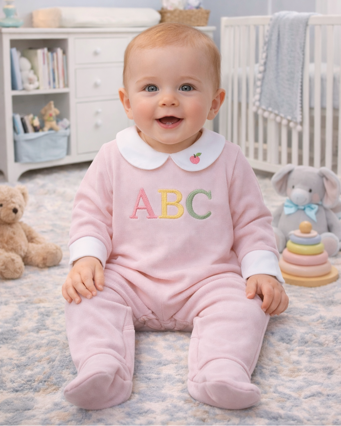 The Little Learners Romper Blush - Knitted Pima Cotton - The Blue Zebra