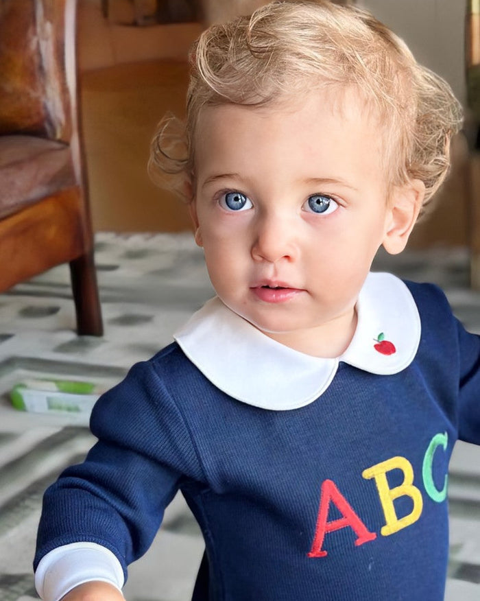 The Little Learners Romper Navy - Knitted Pima Cotton - The Blue Zebra
