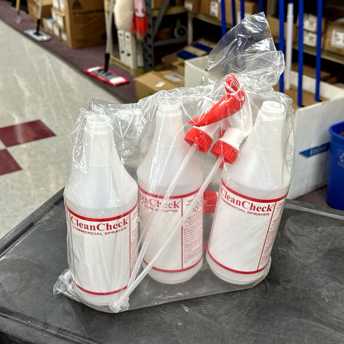 Tolco CleanCheck HDPE 32oz. Bottles with White/Red Trigger Sprayers Imprint 3 / pk (MULTI PACK)