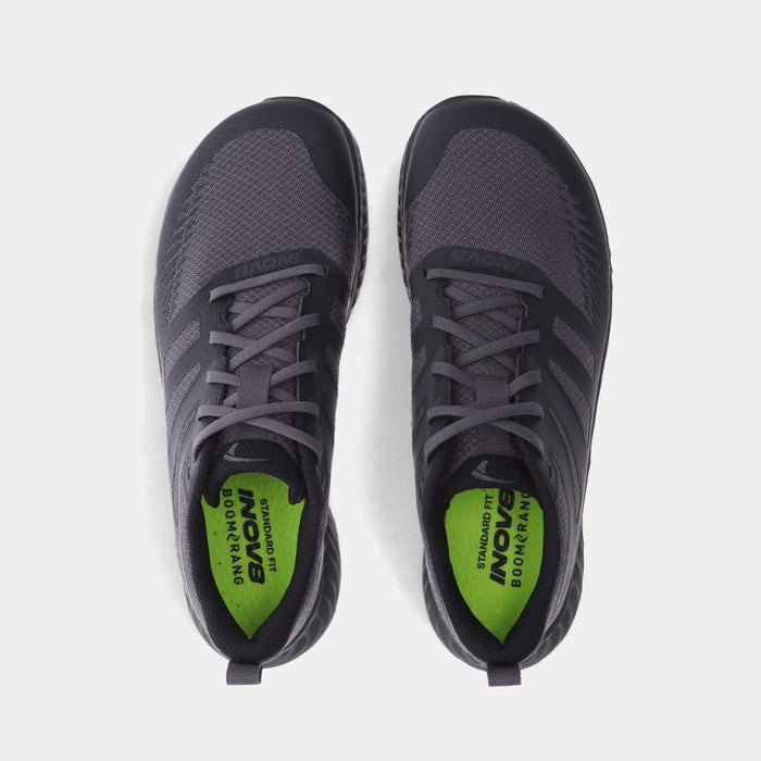 Pair of INOV8 TrailFly V2 trail running shoes, black, top view