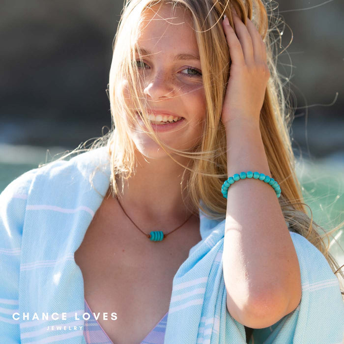Turquoise Gemstone | Black Lava Rock | Stretch Bracelet