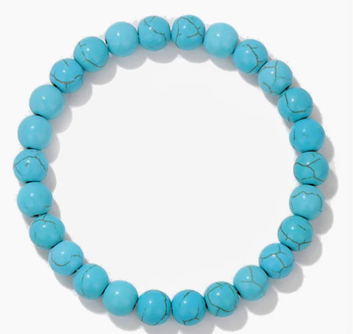 Turquoise Gemstone | Black Lava Rock | Stretch Bracelet