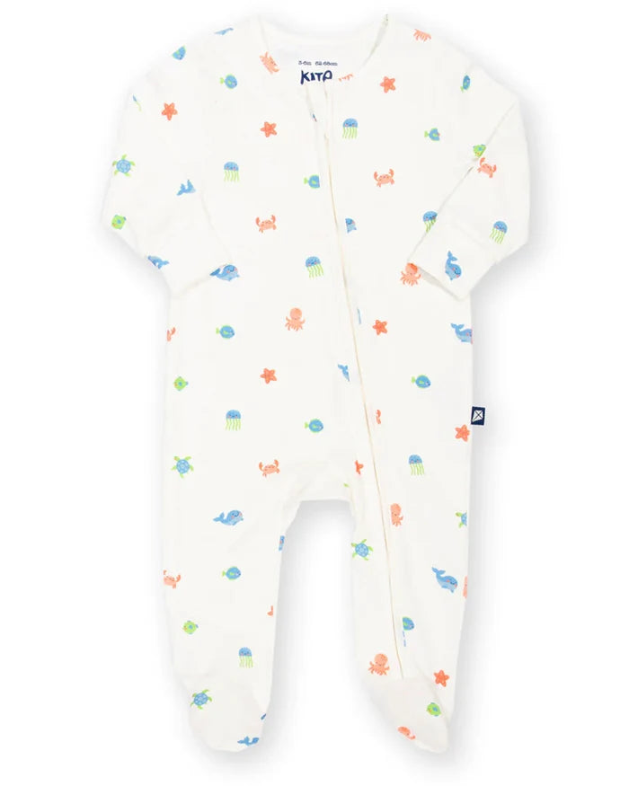 Under The Sea Organic Baby Sleepsuit – Zip Front Babygrow - Kite
