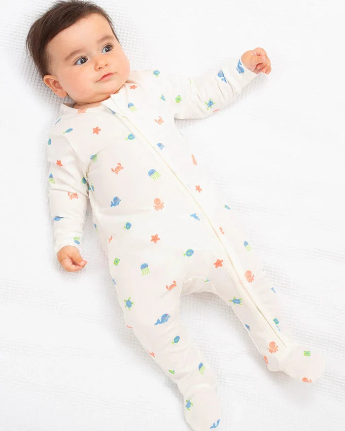 Under The Sea Organic Baby Sleepsuit – Zip Front Babygrow - Kite
