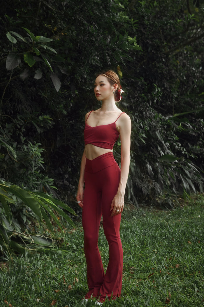 V-cut Flare Tights | Burgundy