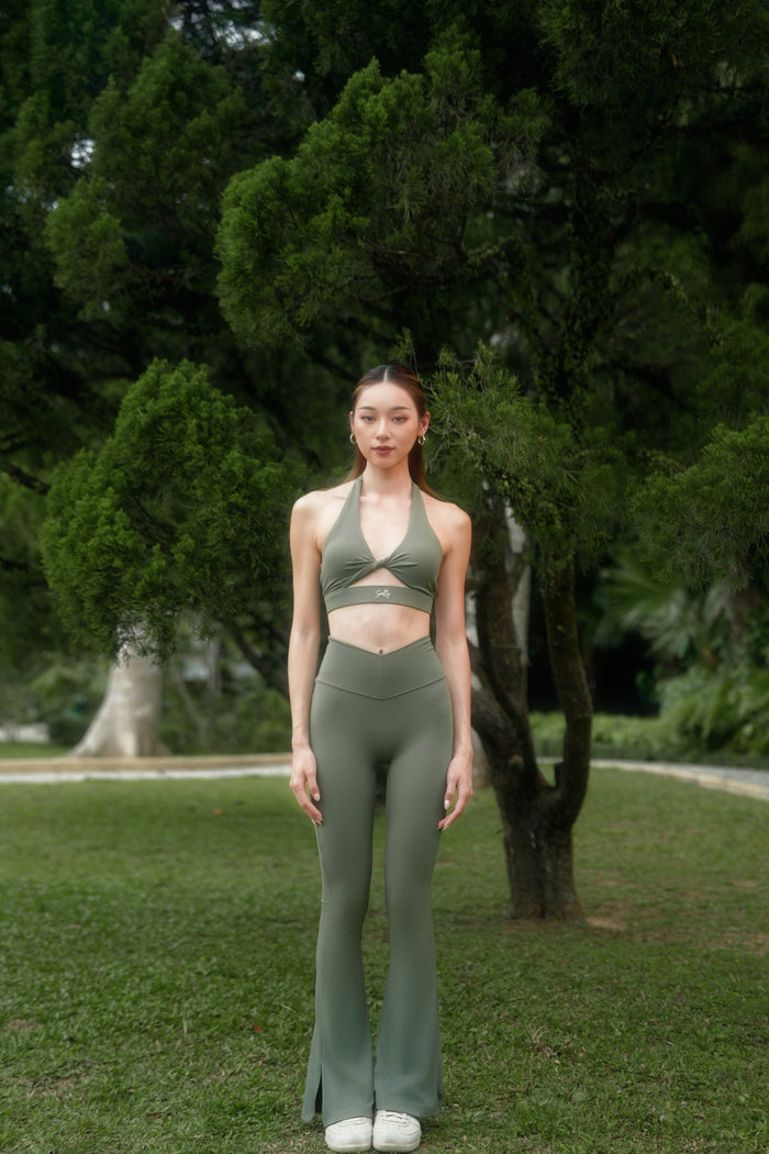 V-cut Flare Tights | Misty Forest Green