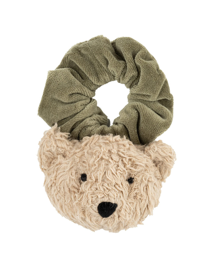 Scrunchie with a bear-shaped end on a white background