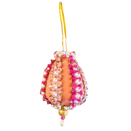 Vintage Peach & Pink Jeweled Ornament | Elongated