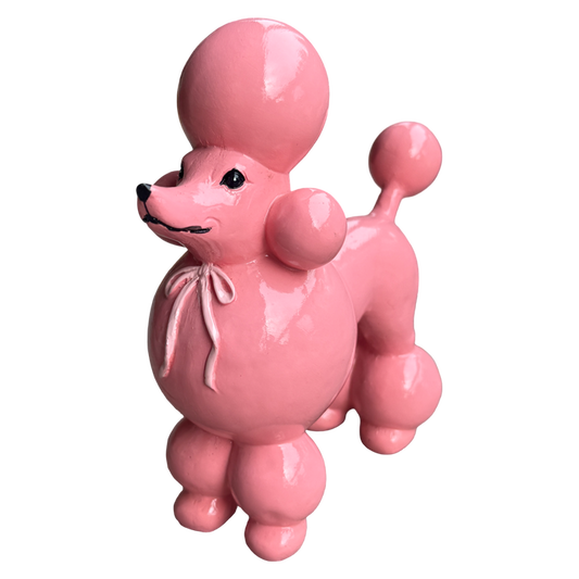 Pink poodle-shaped object on a white background
