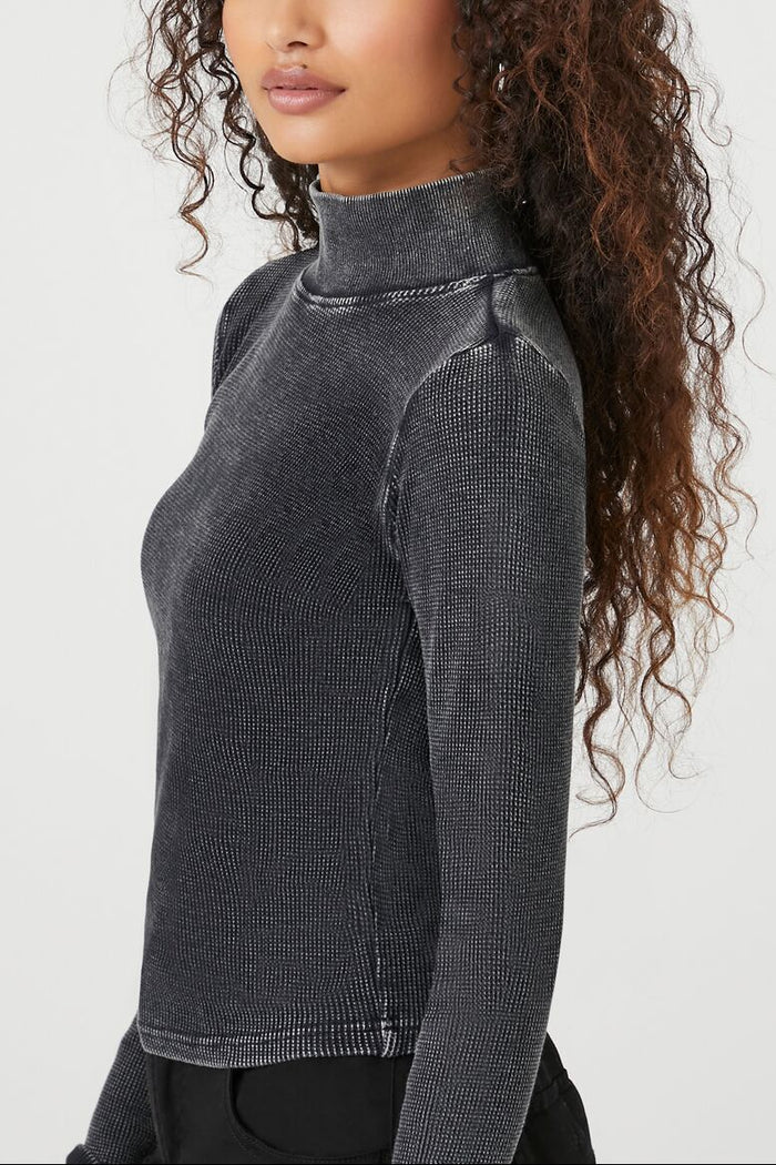 Waffle Knit Turtleneck Top