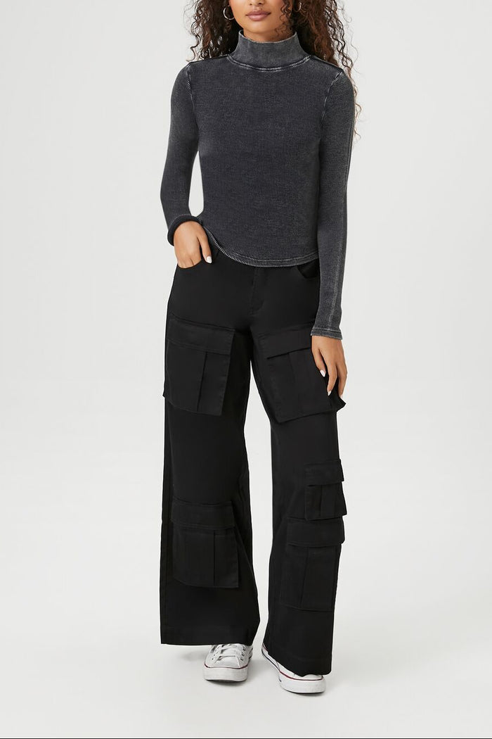 Waffle Knit Turtleneck Top