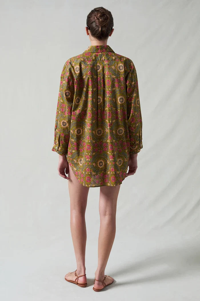Wildflower Printed Ruffle Short Set Olive Green Loungewear Chan Luu