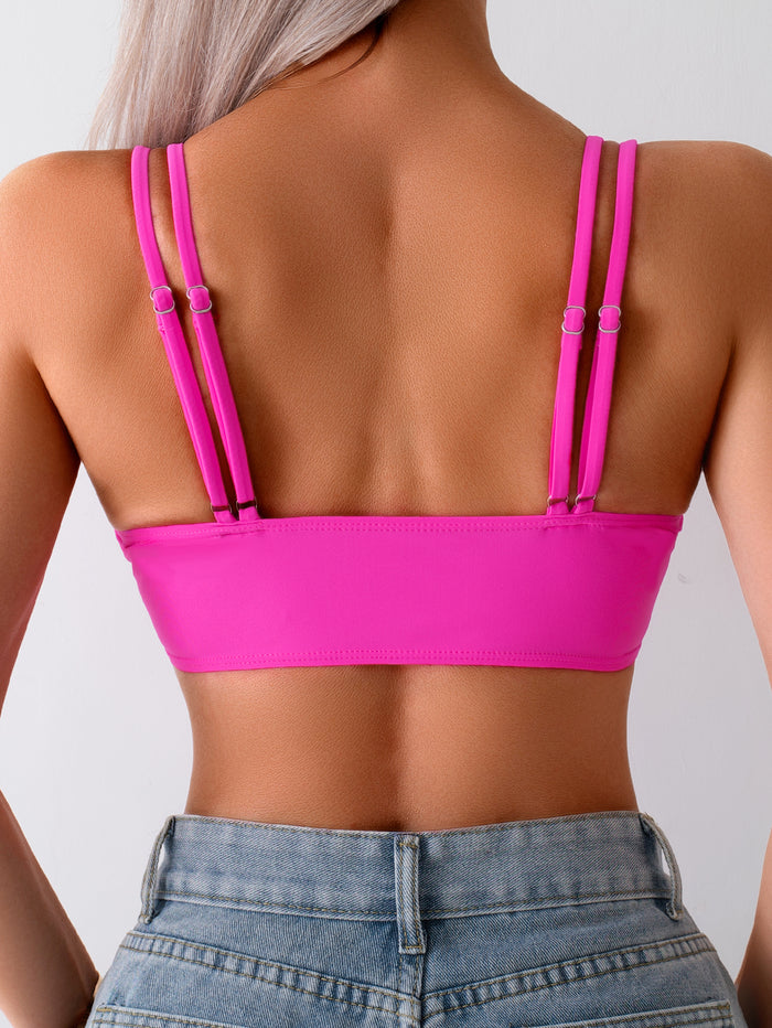 Women's Bikini Top, Scoop Neck Bathing Suit Top with Adjustable Criss Cross Back, Padded Sports Bra Swim Tops Only