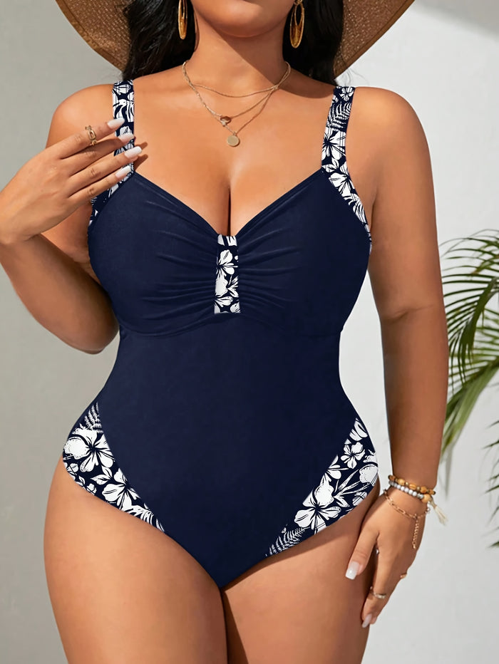 Women's One Piece Swimsuit Tummy Control Slimming Bathing Suit Color Block 1 Piece Swim Suit Swimwear