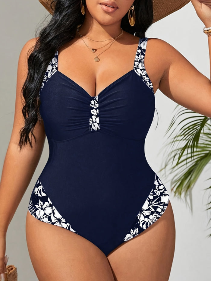 Women's One Piece Swimsuit Tummy Control Slimming Bathing Suit Color Block 1 Piece Swim Suit Swimwear