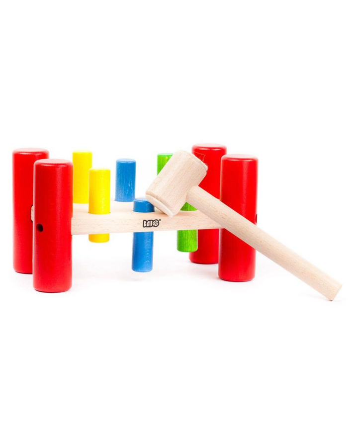 Wooden Hammering Board Toy - Peg Knock-Through Activity - Bajo