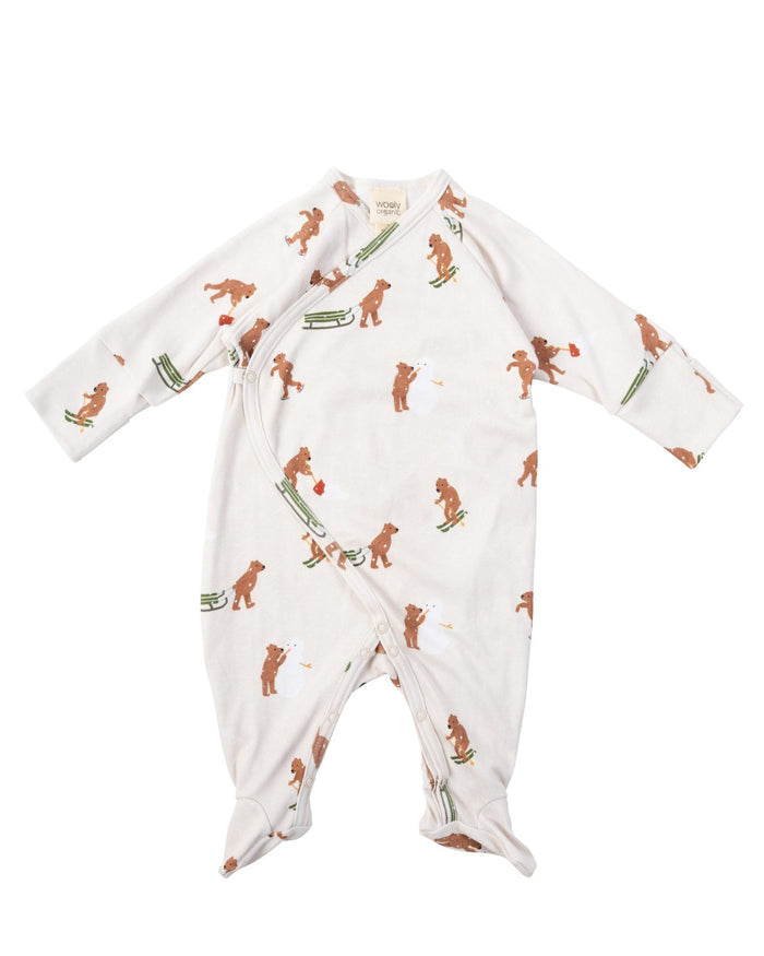 Wrap Sleepsuit GOTS - Winter Teddy Print Baby Sleepsuit - Wooly Organics