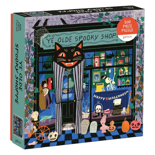 Halloween puzzle, spooky puzzle, 500 piece puzzle, Anne Bentley puzzle, Halloween decor, fall activities, autumn puzzle, spooky season, Halloween gift, folk art puzzle, cozy puzzle, seasonal puzzle, October activities, Halloween lover gift, puzzle for adults, whimsical Halloween, vintage Halloween art, pumpkin puzzle, black cat puzzle, holiday puzzle