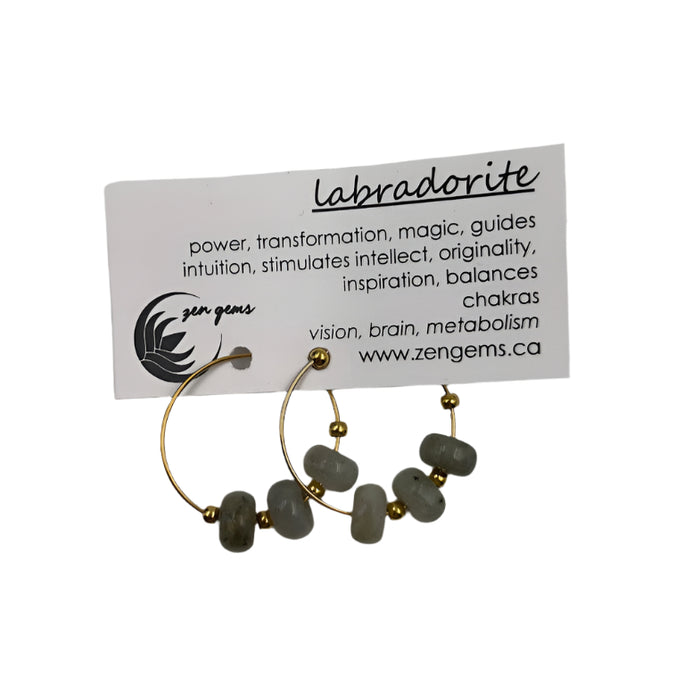 Zen Gems - Triple Beaded Stainless Steel Hoop Earrings
